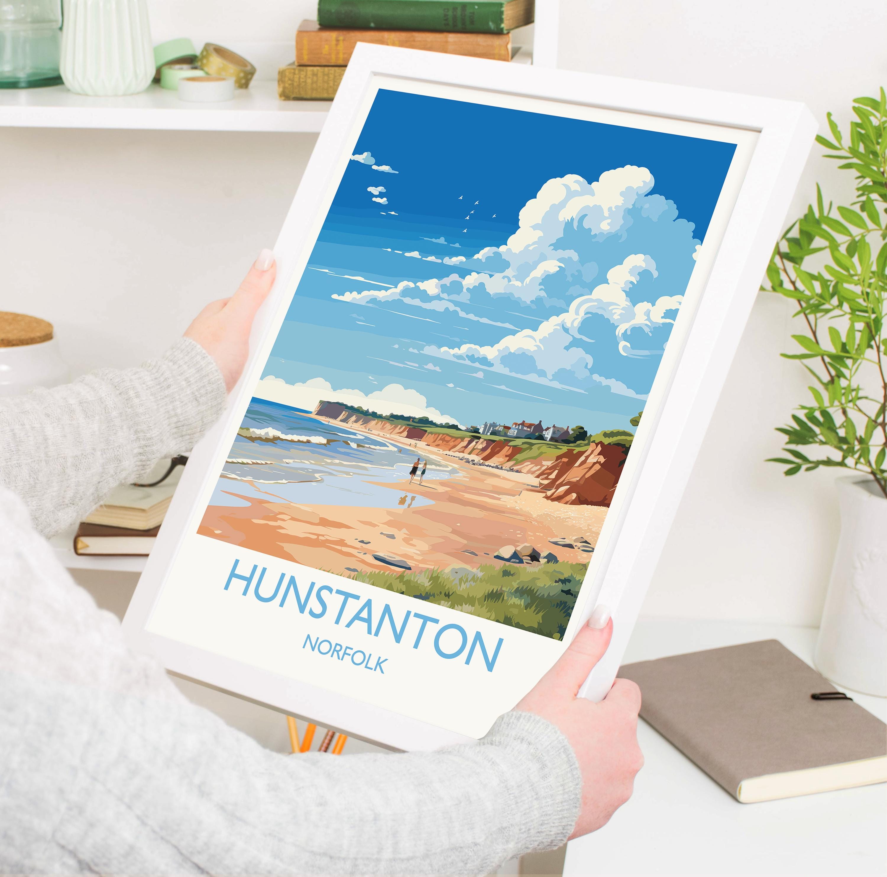 Hunstanton Beach Travel Print, Travel Poster of Hunstanton Beach, Norfolk, England, Norfolk Art, Norfolk Gift, Wall Art Print NQ Media Designs