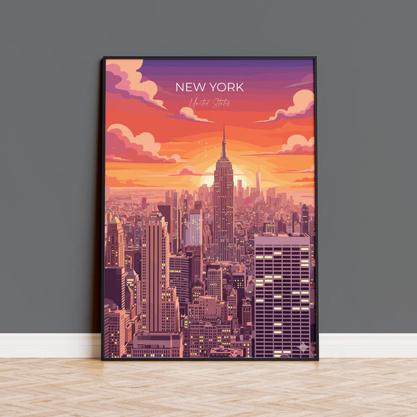 New York City Art Print, Manhattan Skyline Sunset Art Gift, Empire State Building Poster