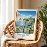 Faroe Islands Denmark Travel Poster, Faroe Islands Wall Art, Nordic Landscape Print, Dramatic Cliffs & Villages, Scandinavian Travel Decor