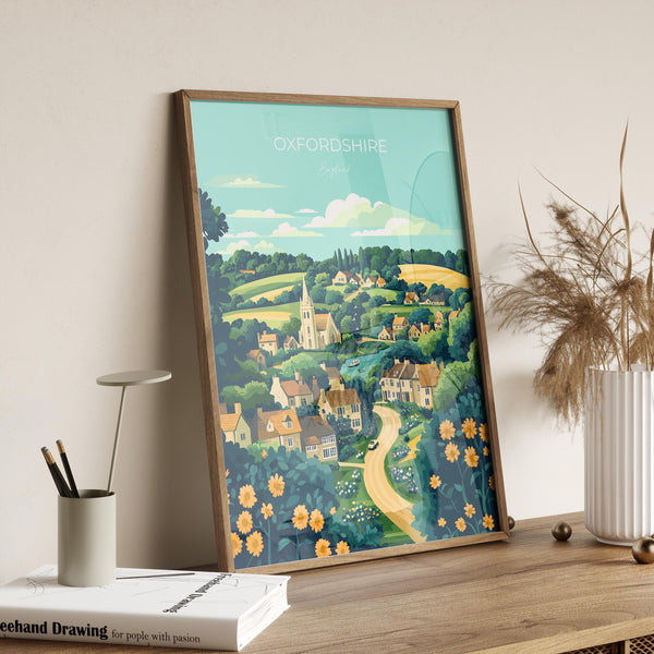 Oxfordshire Travel Print Wall Art, Oxfordshire Travel Poster, English Countryside Art Gift, Wall Art Print