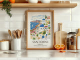 Santorini Greece Watercolour Print, Oia Sunset Wall Art, Blue Dome Church Poster, Aegean Sea Print, Greek Island Watercolour