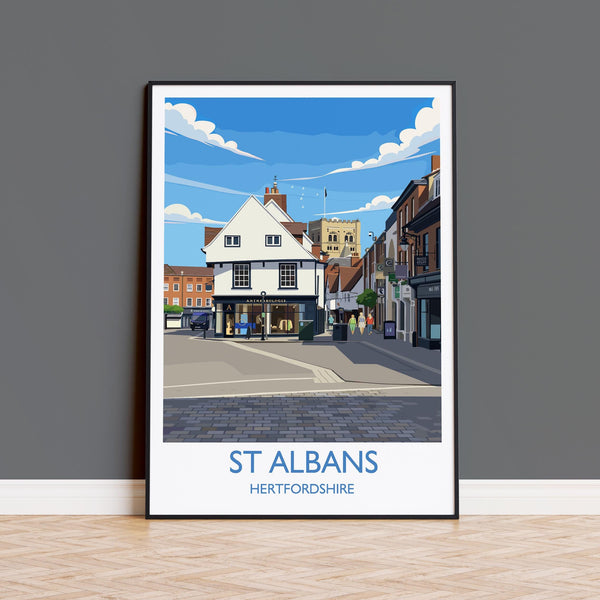 St Albans Travel Poster Wall Art, Travel Print of St Albans, Hertfordshire, England, English Cathedral City Gift