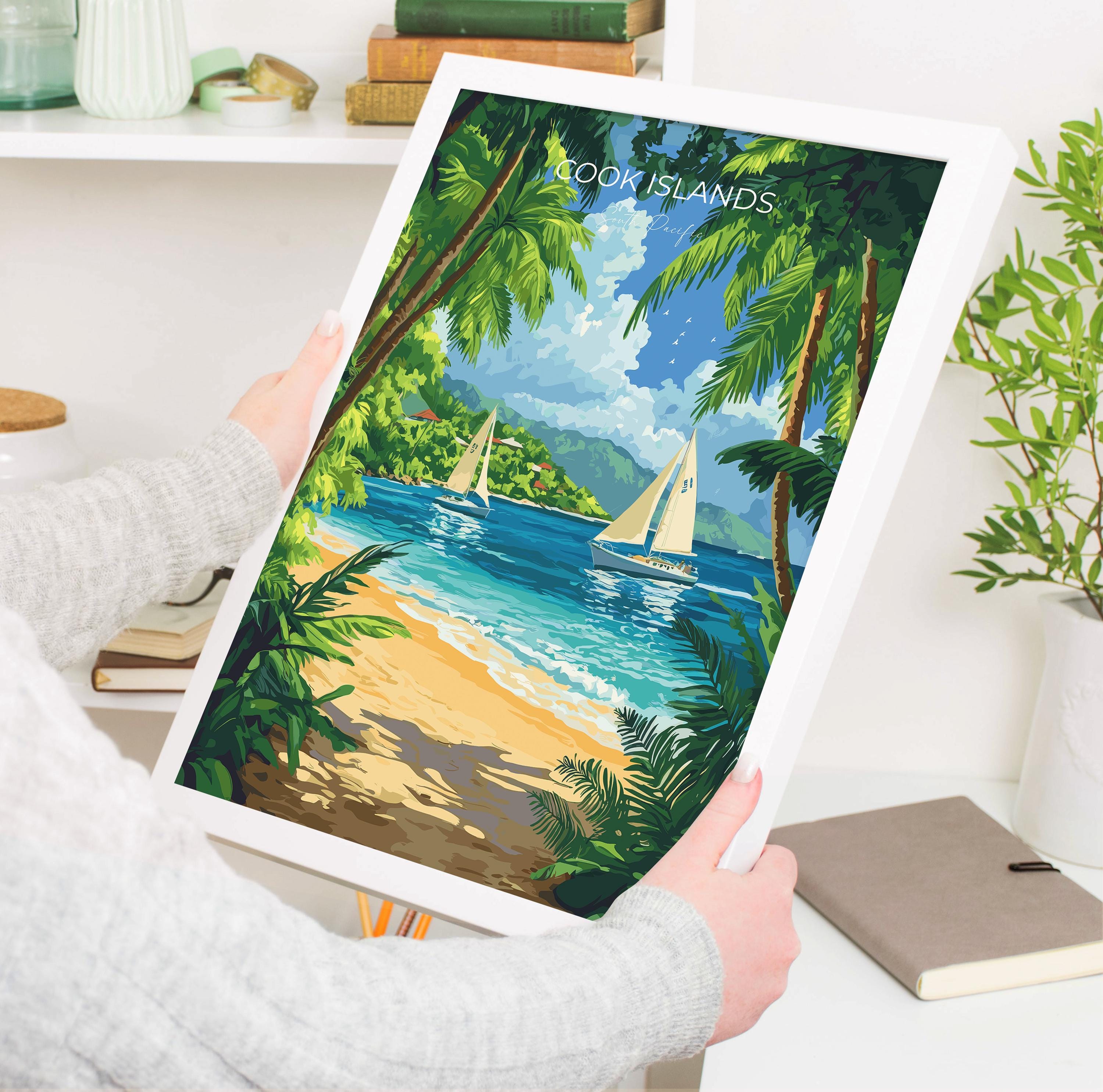 Cook Islands Travel Print Wall Art, Travel Poster of Cook Islands, South Pacific Islands Art Lovers Gift NQ Media Designs