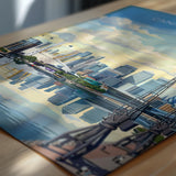 Canary Wharf London Travel Print, Royal Victoria Dock Wall Art, London Skyline Poster, O2 & Cable Car, East London Travel Poster