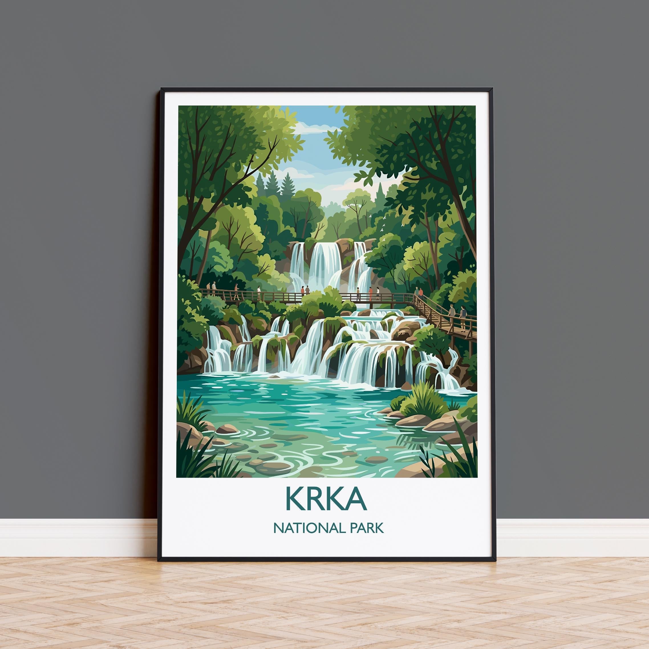 Krka National Park Waterfalls Poster, Croatia Travel Print, Skradinski Buk Wall Art, Croatian Landscape Illustration, Nature Lover Gift NQ Media Designs