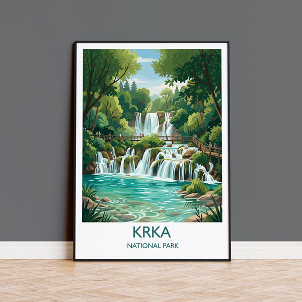 Krka National Park Waterfalls Poster, Croatia Travel Print, Skradinski Buk Wall Art, Croatian Landscape Illustration, Nature Lover Gift
