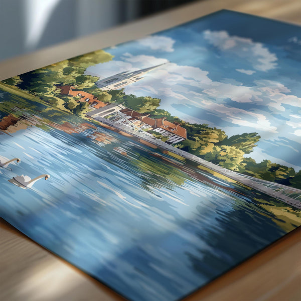 Marlow Travel Print Wall Art, Travel Poster of Marlow, England, Buckinghamshire Art Lovers Gift, Travel Art Gift