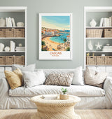 Cascais Portugal Travel Poster, Portuguese Coast Wall Art, Seaside Town Print, Atlantic Ocean Landscape Illustration, Europe Decor