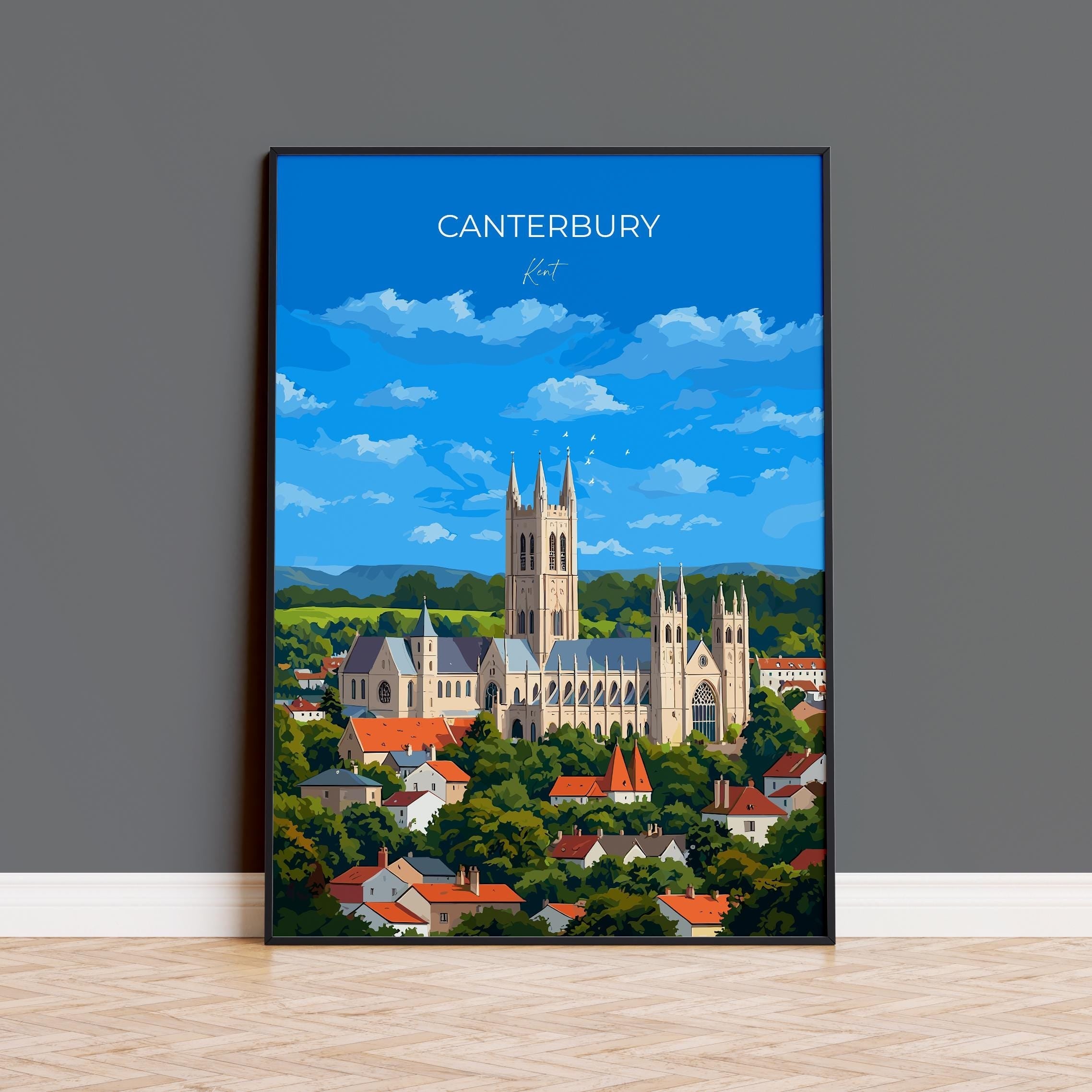 Canterbury Travel Poster, Travel Print of Canterbury, England, Canterbury Cathedral, Kent Art Lovers Gift, Wall Art Print NQ Media Designs