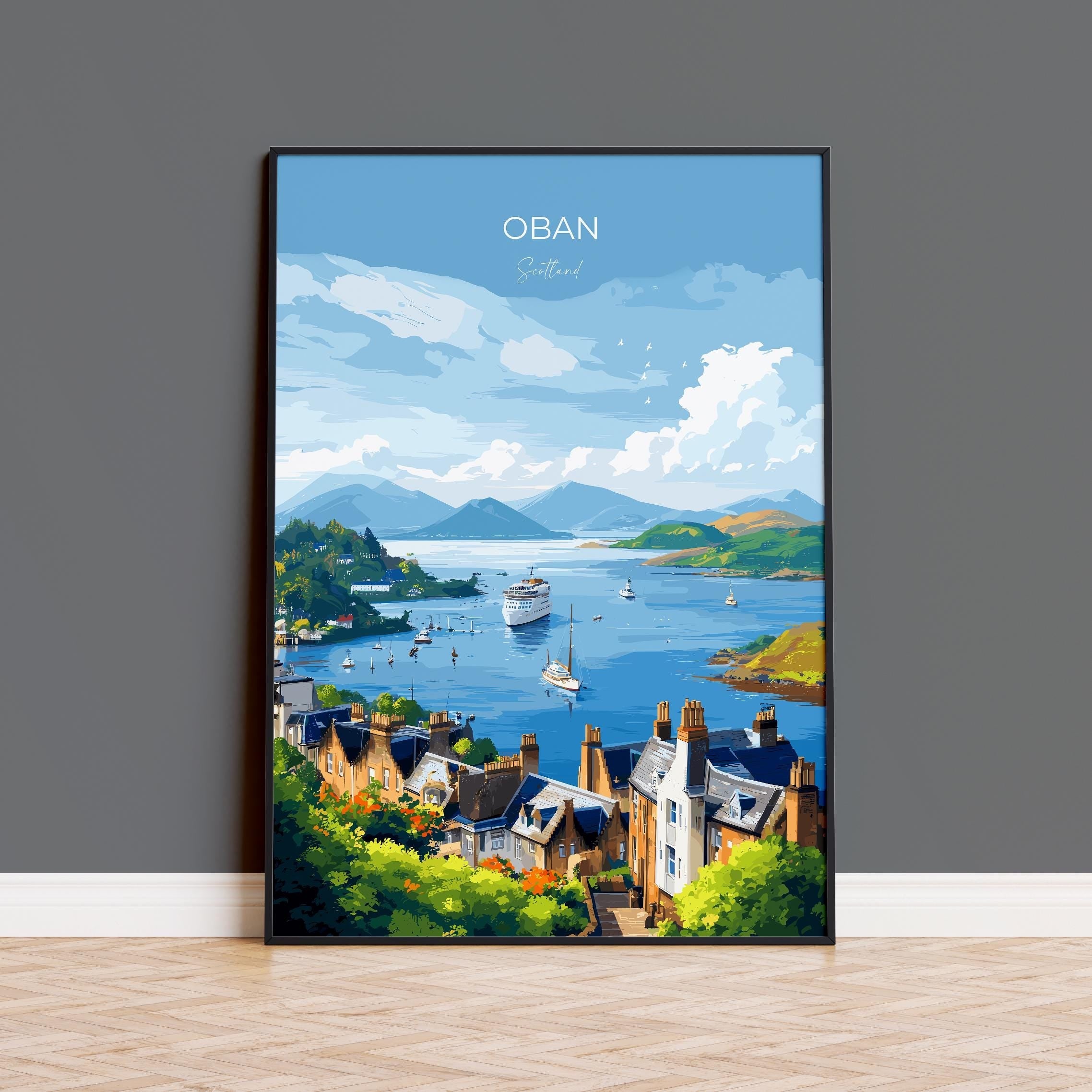 Oban Scotland Travel Poster – Coastal Wall Art, Argyll and the Isles Print, Scottish Landscape Decor Gift NQ Media Designs