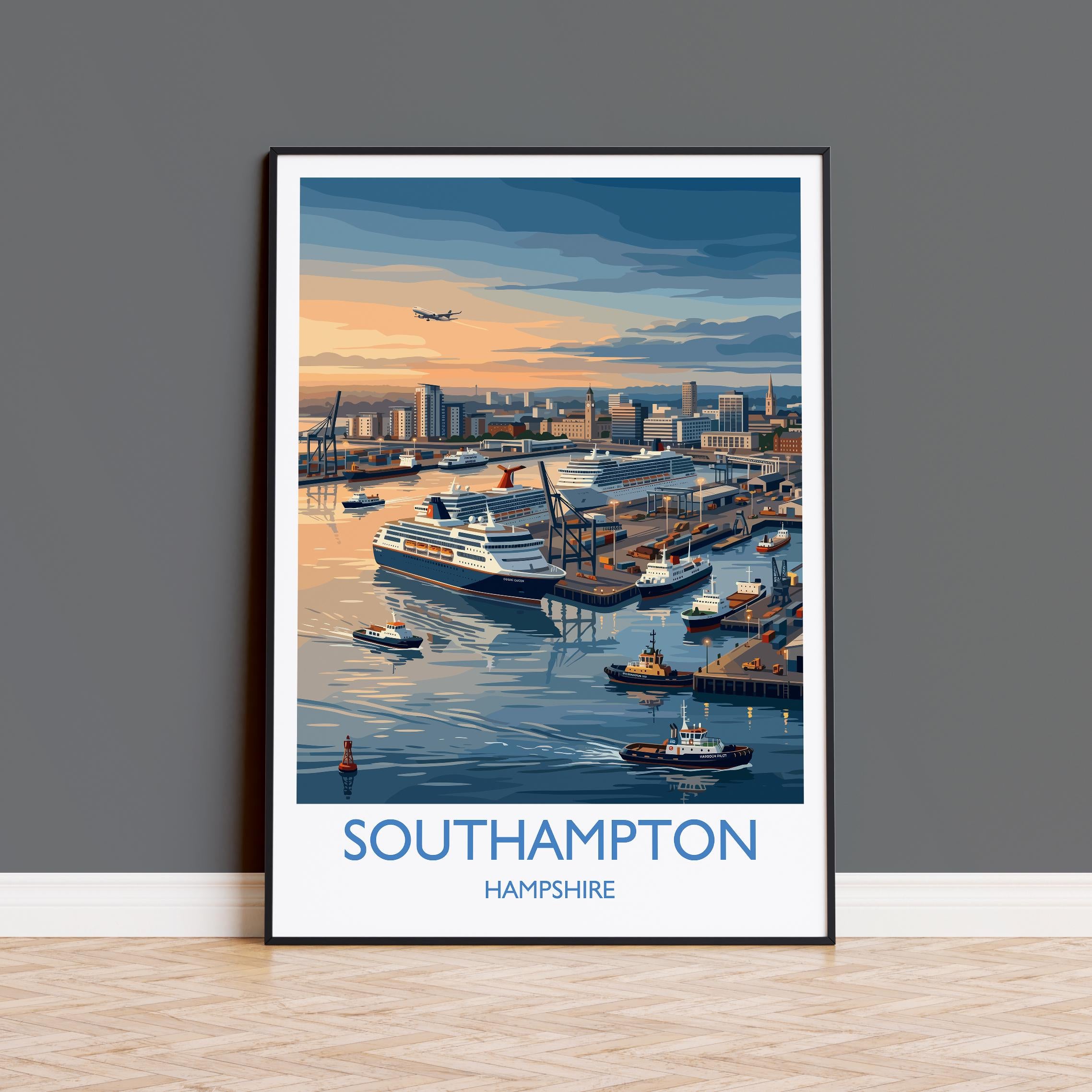Port of Southampton Travel Poster, Southampton Docks Wall Art, Cruise Ship Harbour Print, Historic Port Illustration, UK Coastal Decor