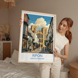 Ripon Cathedral Print, Yorkshire Wall Art with Border, Ripon Street Scene Poster, England Travel Print, Ripon Gift Print