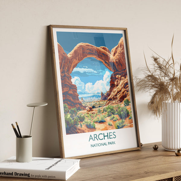 Arches National Park Travel Poster Wall Art, Travel Print of Arches, National Park Art Lovers Gift, Utah, USA, Travel Wall Art Gift