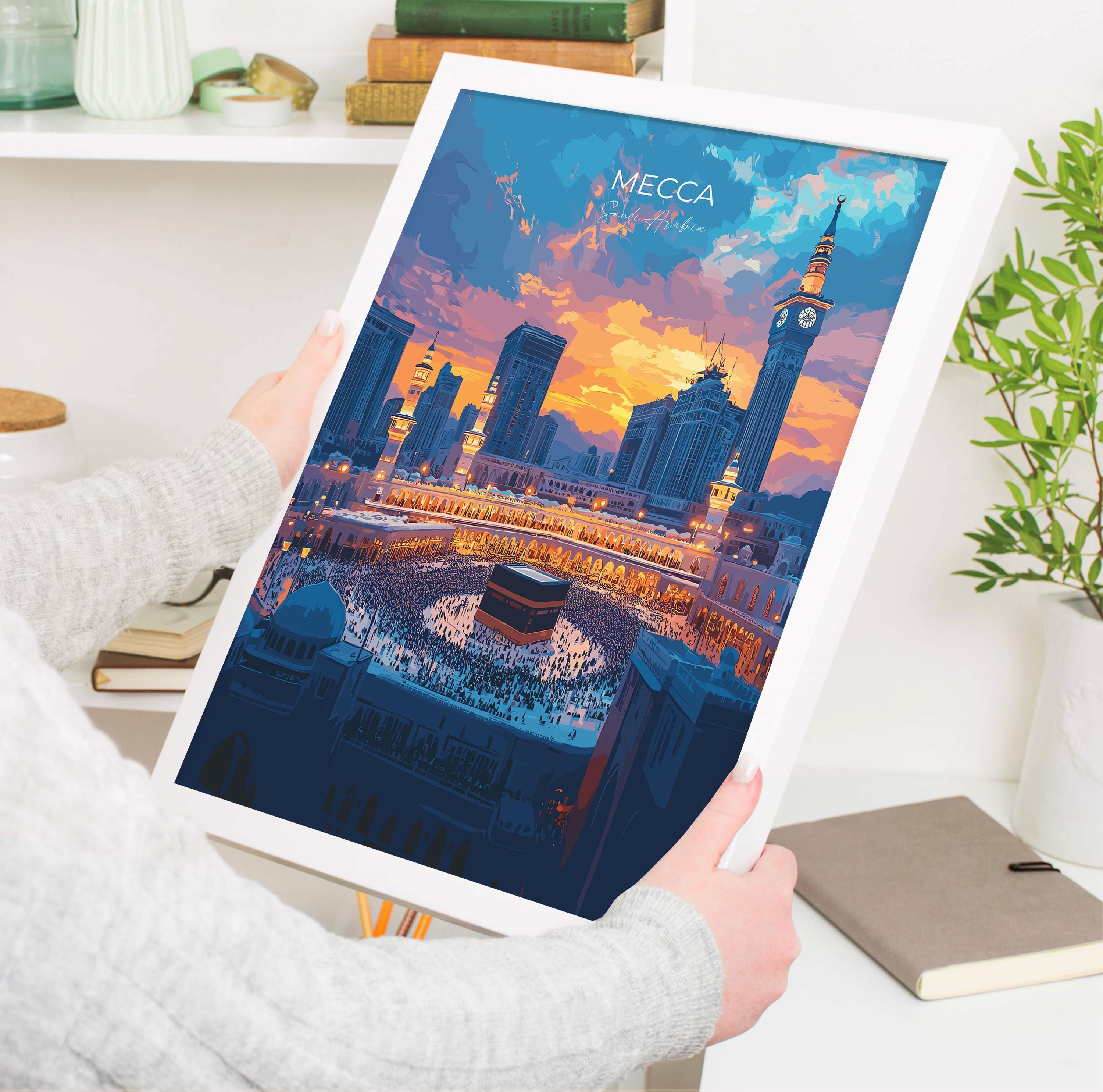 Mecca Print Wall Art, Mecca Travel Poster, Saudi Arabia Wall Art Gift, Mecca Art Lovers Gift, Travel Wall Decor NQ Media Designs