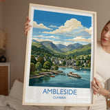 Ambleside Print, Lake Windermere Wall Art with Border, Cumbria Poster, England Travel Print, Ambleside Gift Print