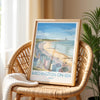 Birchington on Sea Travel Poster, Reculver Towers Beach Huts Wall Art, Kent Coast Print, Seaside Landscape Illustration, UK Coastal Decor
