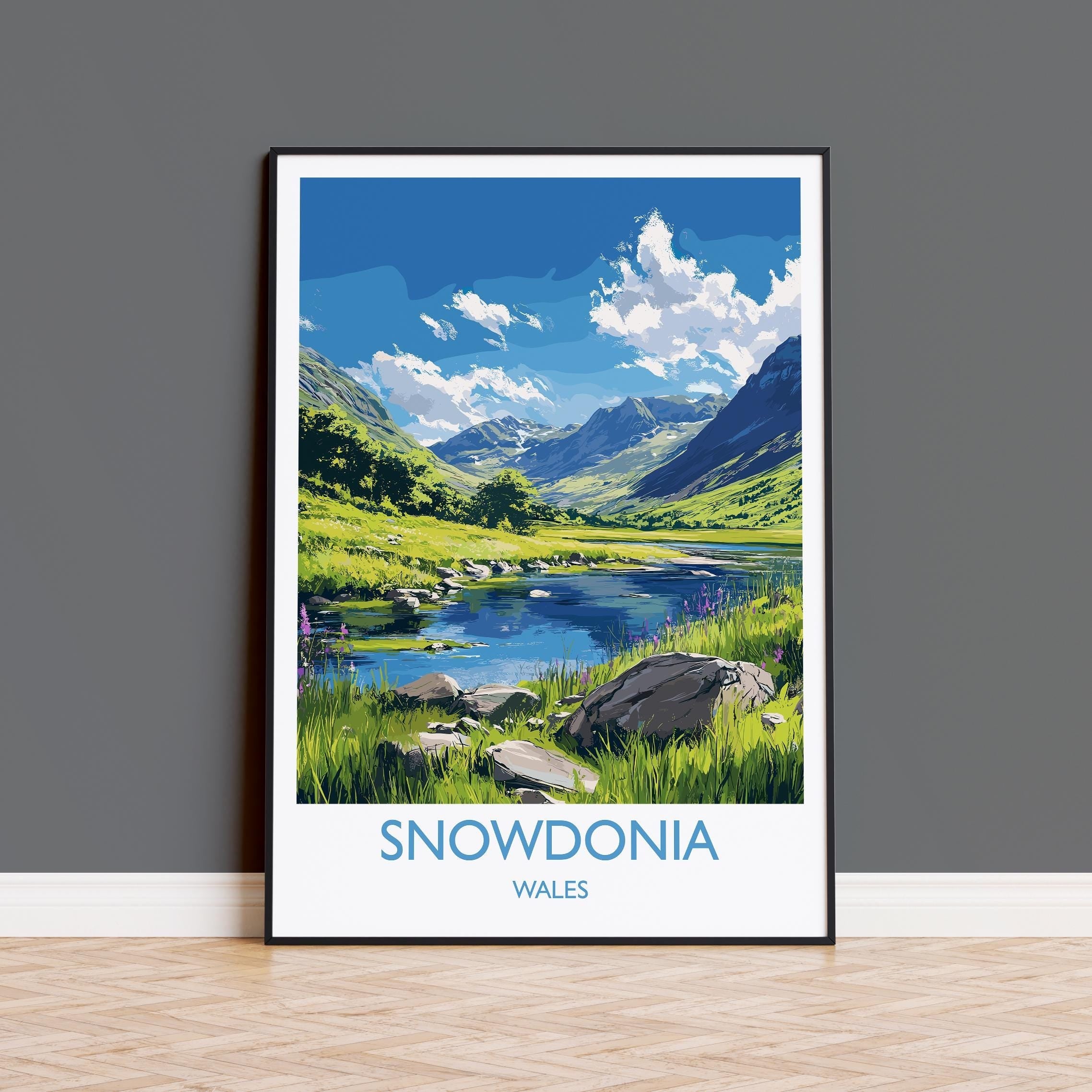 Snowdonia Travel Poster, Snowdonia Travel Print, Wales, Welsh Art, Snowdonia Gift, Wall Art Print NQ Media Designs