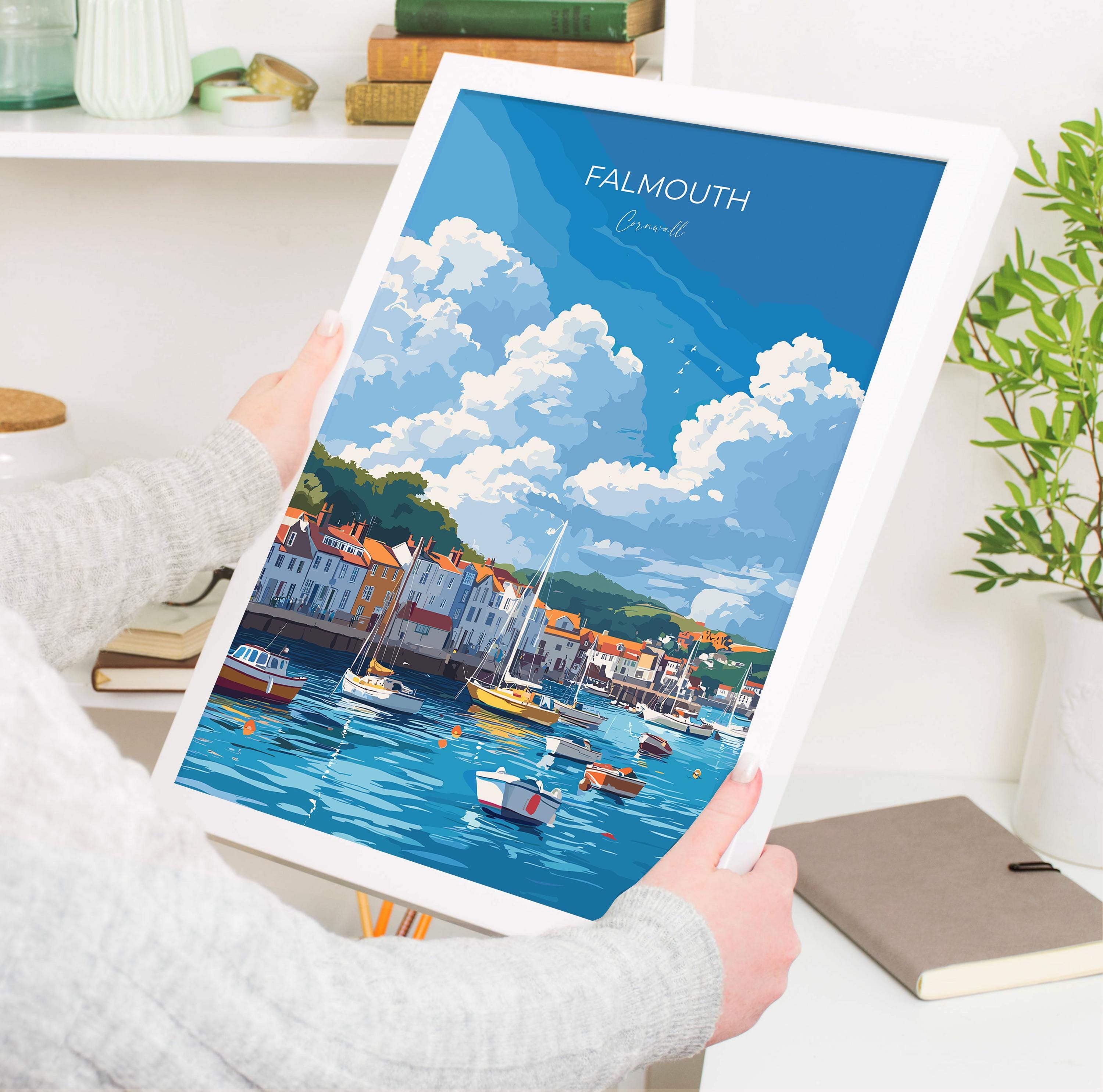 Falmouth Travel Poster, Travel Print of Falmouth, England, Cornwall Art, Falmouth Art Lovers Gift, Wall Art Print NQ Media Designs