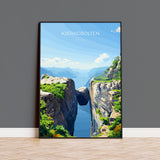 Kjeragbolten Travel Poster, Travel Print of Fjords, Norway Poster, Kjeragbolten Art Gift, Norway Art Lovers Travel Gift NQ Media Designs