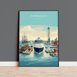 Portsmouth Travel Print Poster, Southsea & Spinnaker Tower Wall Art, Hampshire Coastal City Illustration, UK Travel Decor, Seaside Gift NQ Media Designs