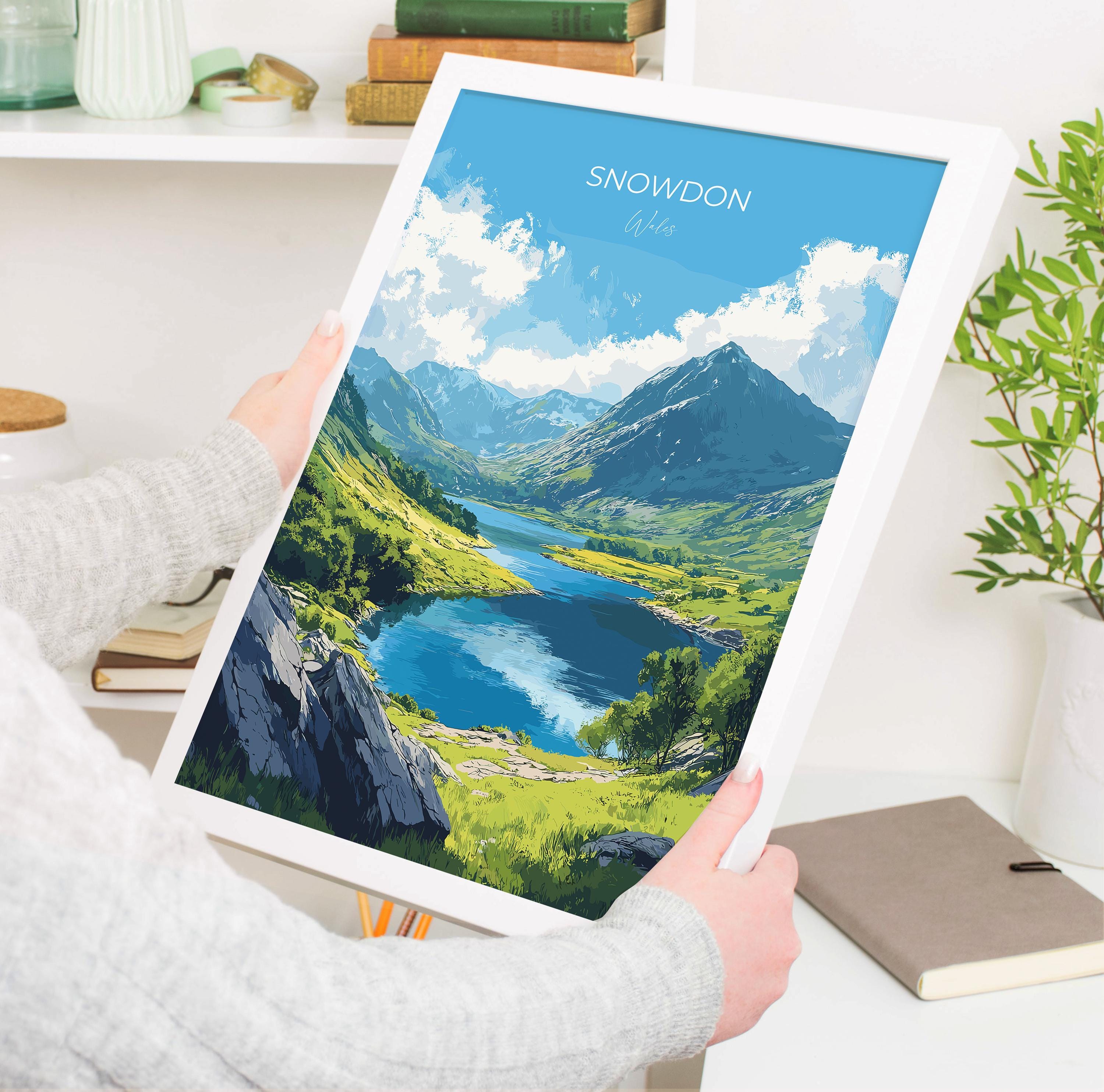 Snowdon Travel Poster Wall Art, Snowdon Travel Print, Wales, Welsh Art, Snowdonia Art lovers Gift, Wall Art Print NQ Media Designs