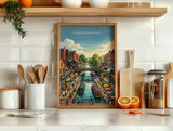 Camden Market London Travel Poster, Camden Lock Wall Art, Camden Town Print, Colourful Market & Canal, London Travel Poster