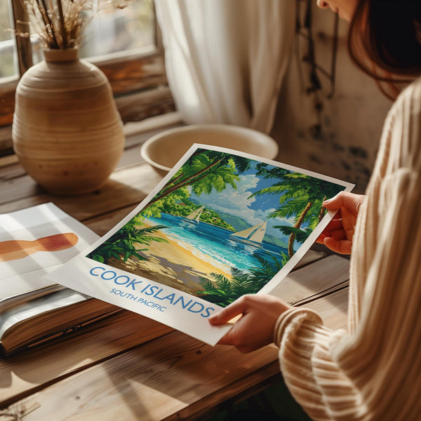 Cook Islands Travel Poster Wall Art, Travel Print of Cook Islands, South Pacific Islands Art Lovers Gift
