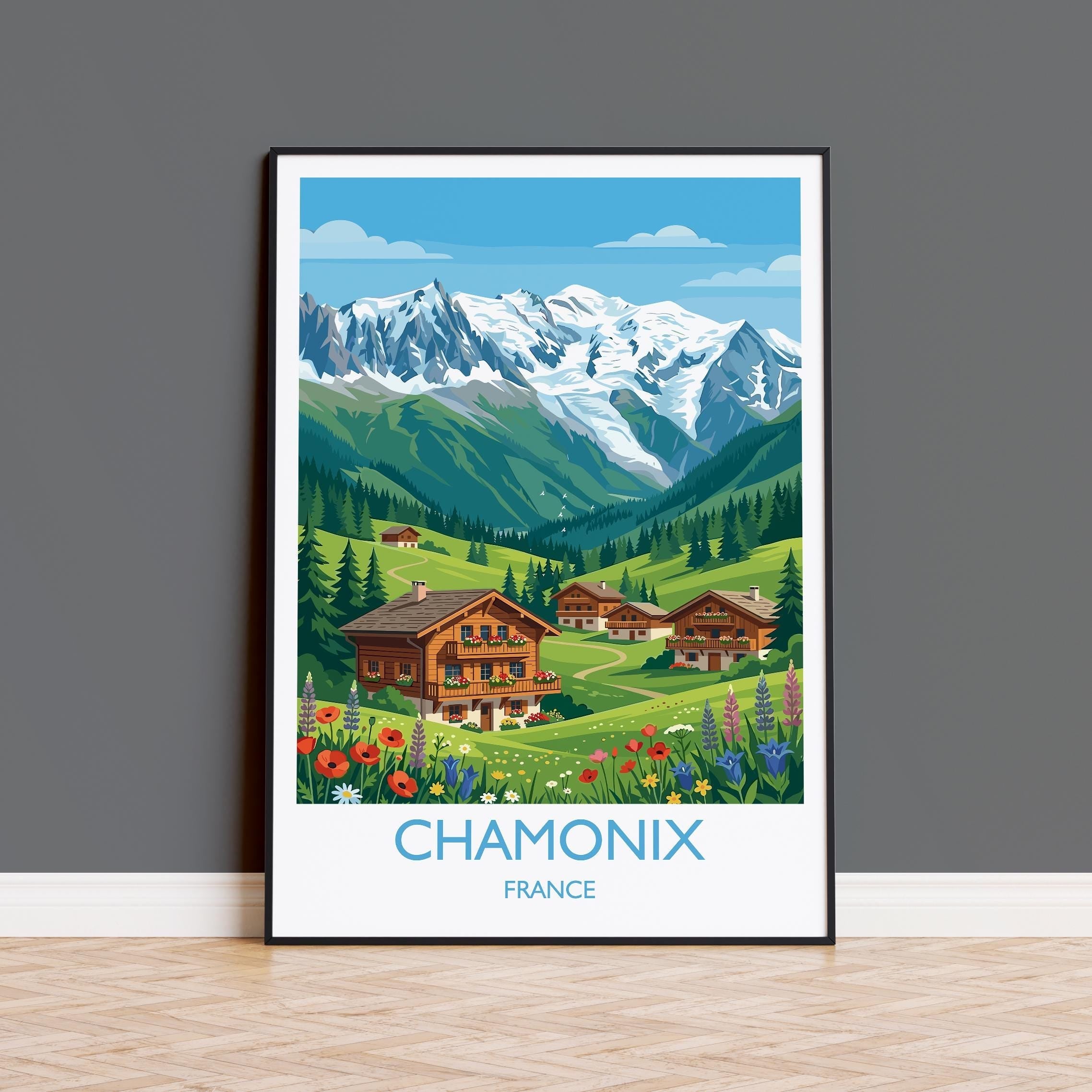 Chamonix Travel Print Wall ArtTravel Poster of Chamonix, French Alps Summer Art Lovers Gift, Wall Art Print NQ Media Designs