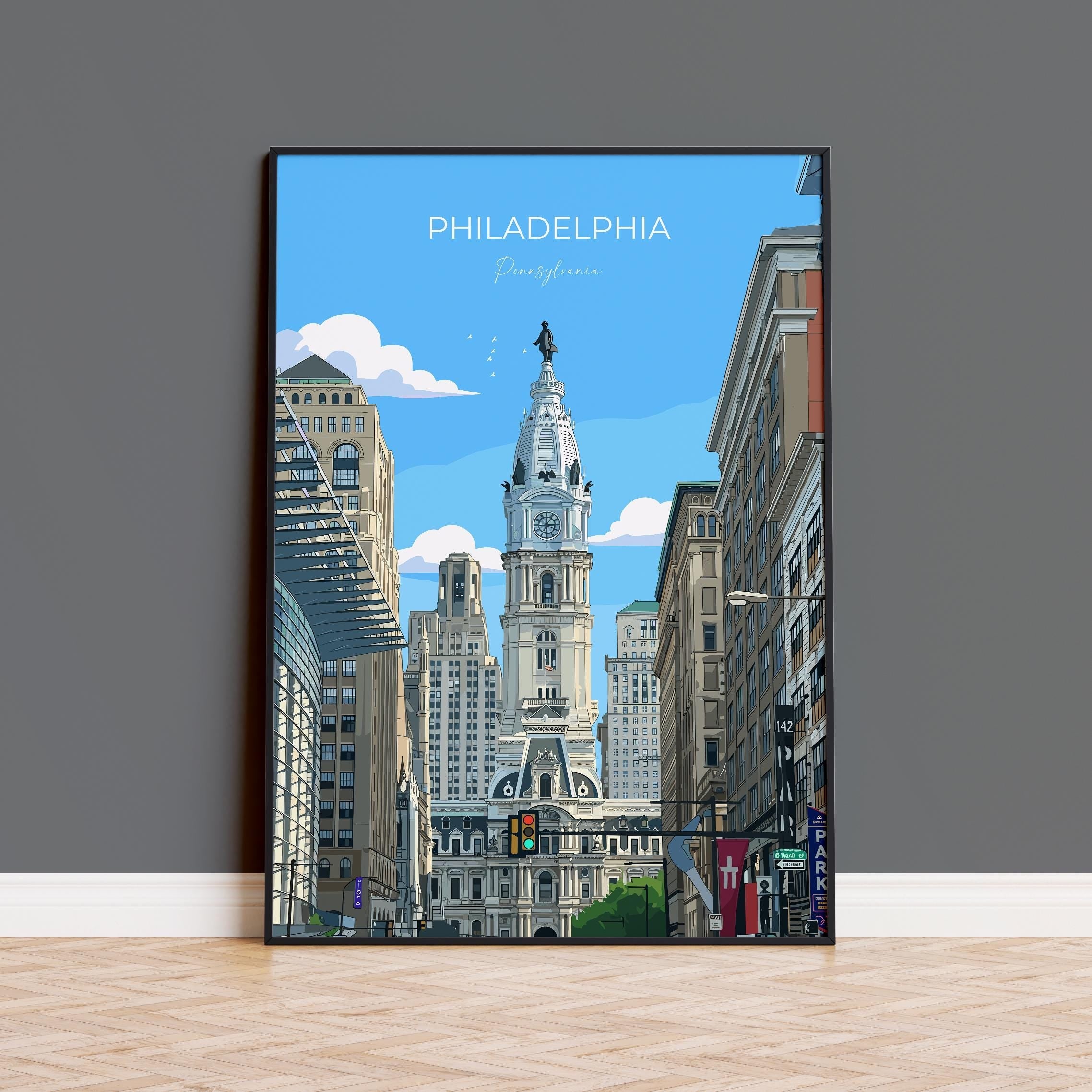 Philadelphia City Art Poster, Philadelphia Skyline View, Pennsylvania Travel Print, US City Gift NQ Media Designs