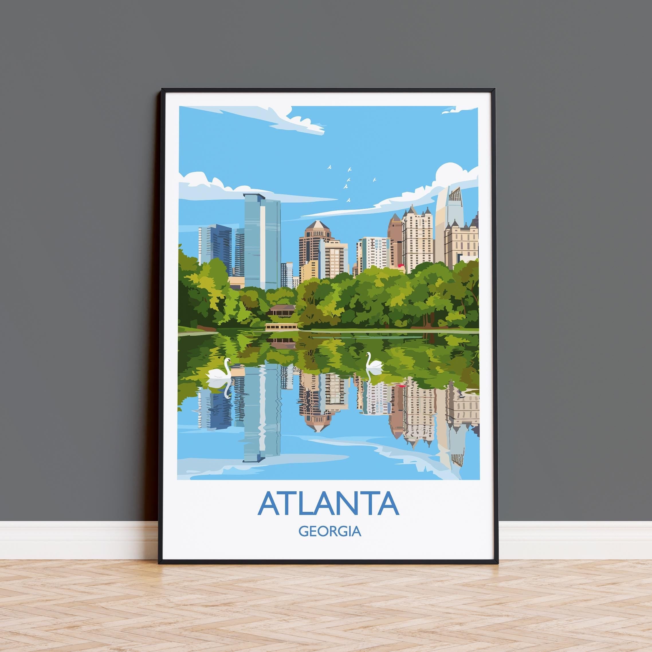 Atlanta Travel Print, Travel Poster of Atlanta, Georgia, Atlanta City Art Lovers Gift, USA Gift, Wall Art Print NQ Media Designs