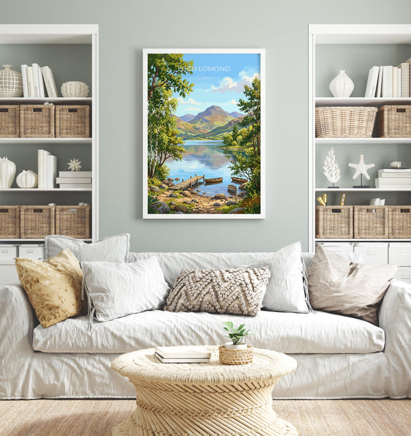 Loch Lomond Scotland Travel Print, Scottish Highlands Wall Art, Scenic Loch Landscape Poster, Nature Illustration, UK Decor, Scotland Gift