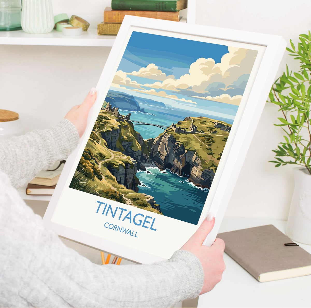 Tintagel Print, Cornwall Wall Art with Border, King Arthur Castle Poster, Cornwall Travel Print, Tintagel Gift Print