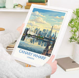 Canary Wharf London Travel Poster, Royal Victoria Dock Wall Art, London Skyline Print, O2 & Cable Car, East London Travel Poster
