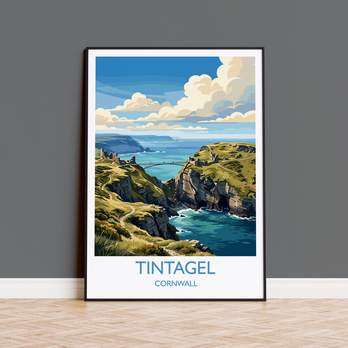 Tintagel Print, Cornwall Wall Art with Border, King Arthur Castle Poster, Cornwall Travel Print, Tintagel Gift Print