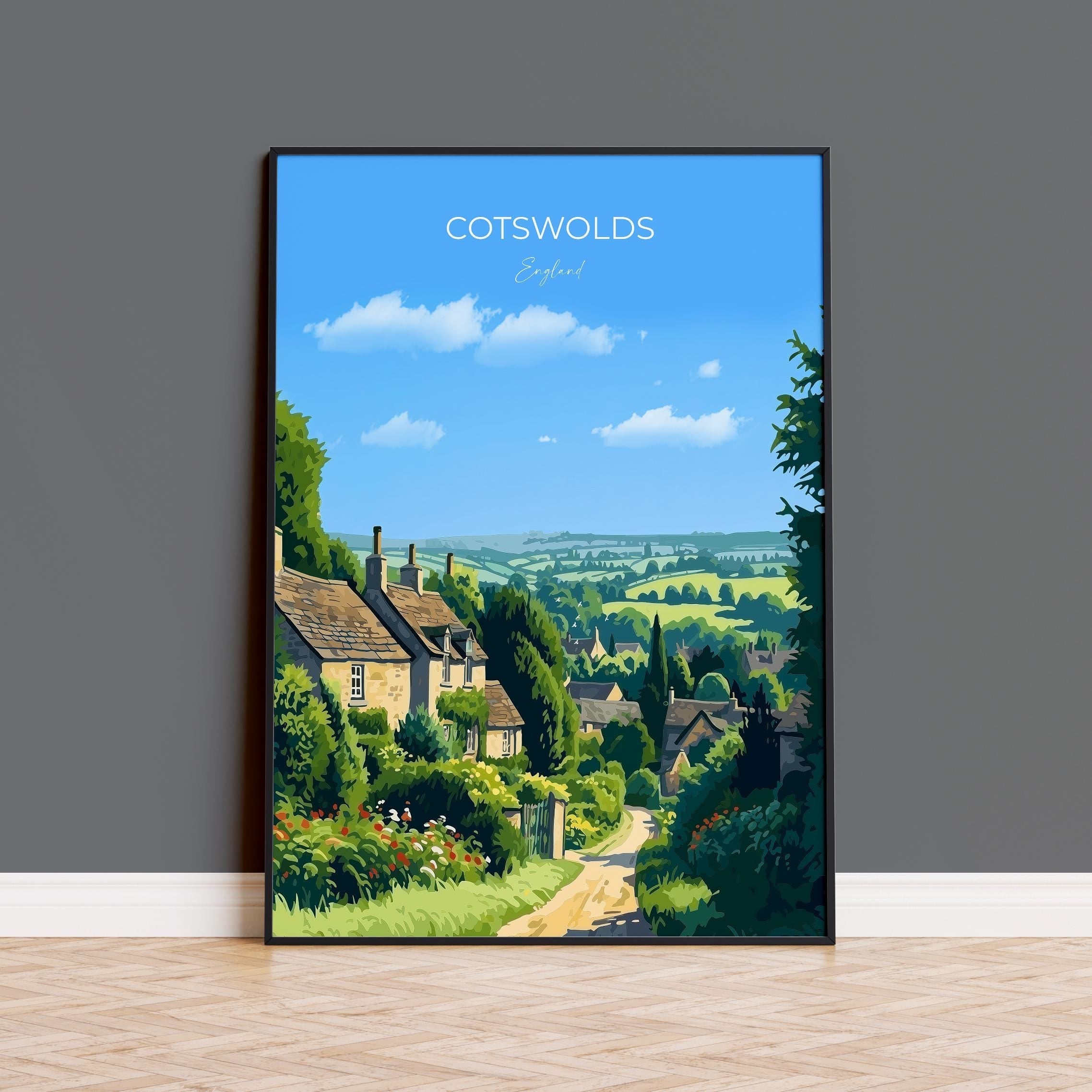 Cotswolds Print, Travel Poster of Cotswolds, England, Cotswolds Art Gift, England Gift Art, Landscape Wall Art Print NQ Media Designs