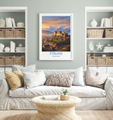 Stirling Castle Scotland Travel Poster, Scottish Highlands Wall Art, Stirling Sunset Landscape Print, Historic Castle Illustration, UK Decor