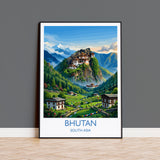 Bhutan South Asia Travel Poster, Himalayan Mountains Wall Art, Tiger's Nest Monastery Print, Bhutan Landscape, Vintage Travel Poster