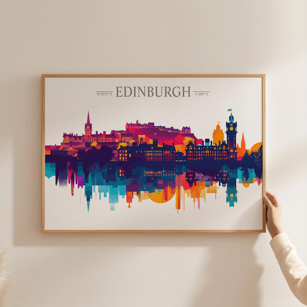 Edinburgh Travel Poster Skyline Wall Art Landscape, Travel Print of Edinburgh, Edinburgh Art Lovers Gift,Scotland Horizontal Art Gift
