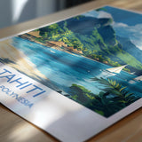 Tahiti Travel Poster Wall Art, Travel Print of Tahiti, French Polynesia, South Pacific Islands Art Lovers Gift NQ Media Designs