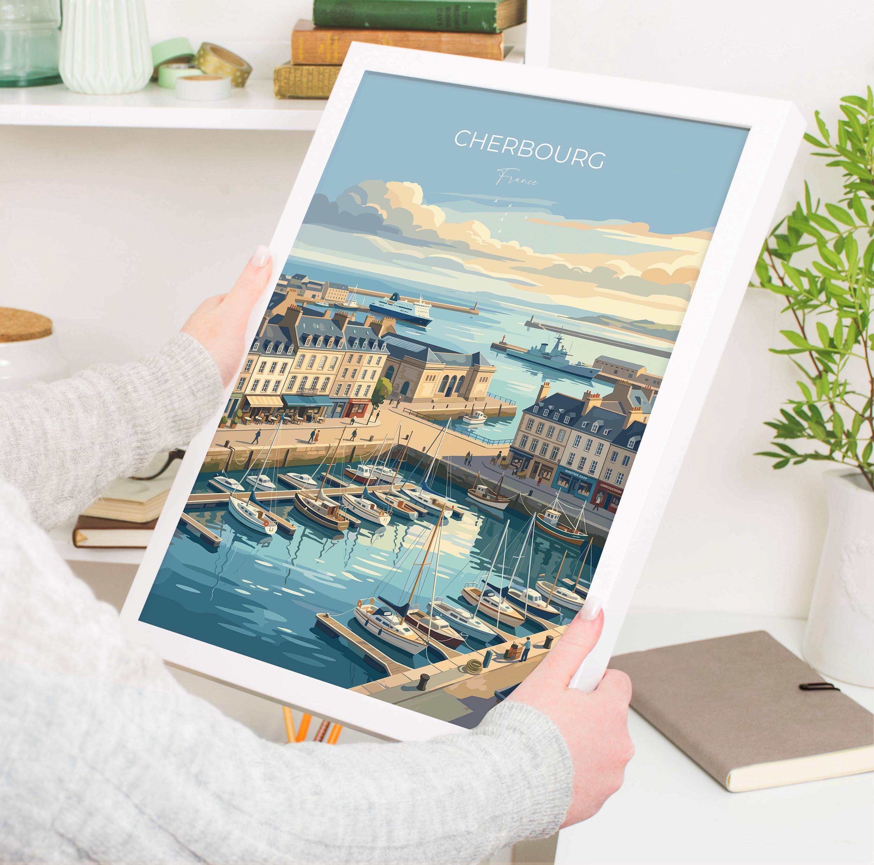 Cherbourg France Art Print, Normandy Coastal Decor, Vintage Maritime Poster, France Travel Gift, French Harbor Wall Art