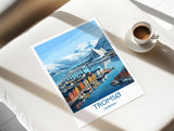 Tromsø Norway Print, Northern Lights Wall Art with Border, Arctic Cathedral Poster, Norway Travel Print, Tromsø Gift Print