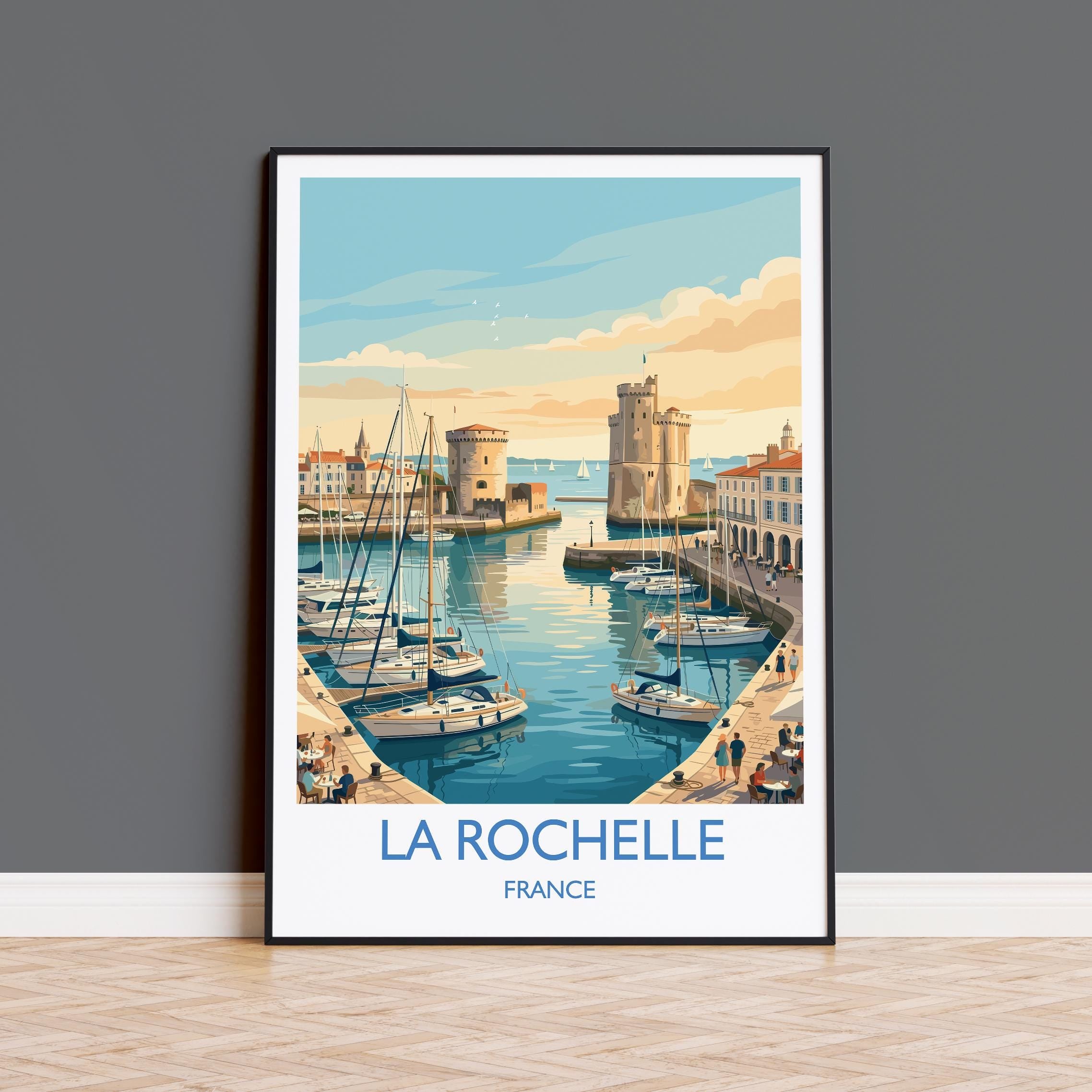 La Rochelle France Art Print, Coastal French Decor, Vintage Maritime Poster, France Travel Gift, Watercolor Seascape Wall Art
