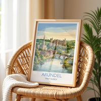 Arundel Castle Travel Poster, Arundel Cathedral River View Wall Art, West Sussex Print, Historic Town Illustration, Vintage Style UK Decor