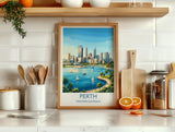 Perth Australia Print, Western Australia Wall Art, Swan River Travel Poster, Coastal City Decor, Australian Gift