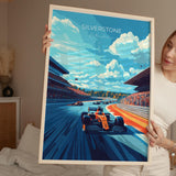 Silverstone Travel Print Wall Art, Travel Poster of Silverstone, Motorsport Art Lovers Gift, Northamptonshire, English Countryside NQ Media Designs