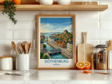 Gothenburg Sweden Travel Poster, Skansen Kronan Wall Art, Gothenburg Tram Print, Historic City & Harbour, Swedish Travel Poster
