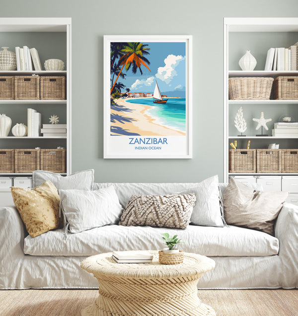 Zanzibar Travel Print, Travel Poster of Zanzibar, Indian Ocean Island Art, Zanzibar Wall Art Gift,