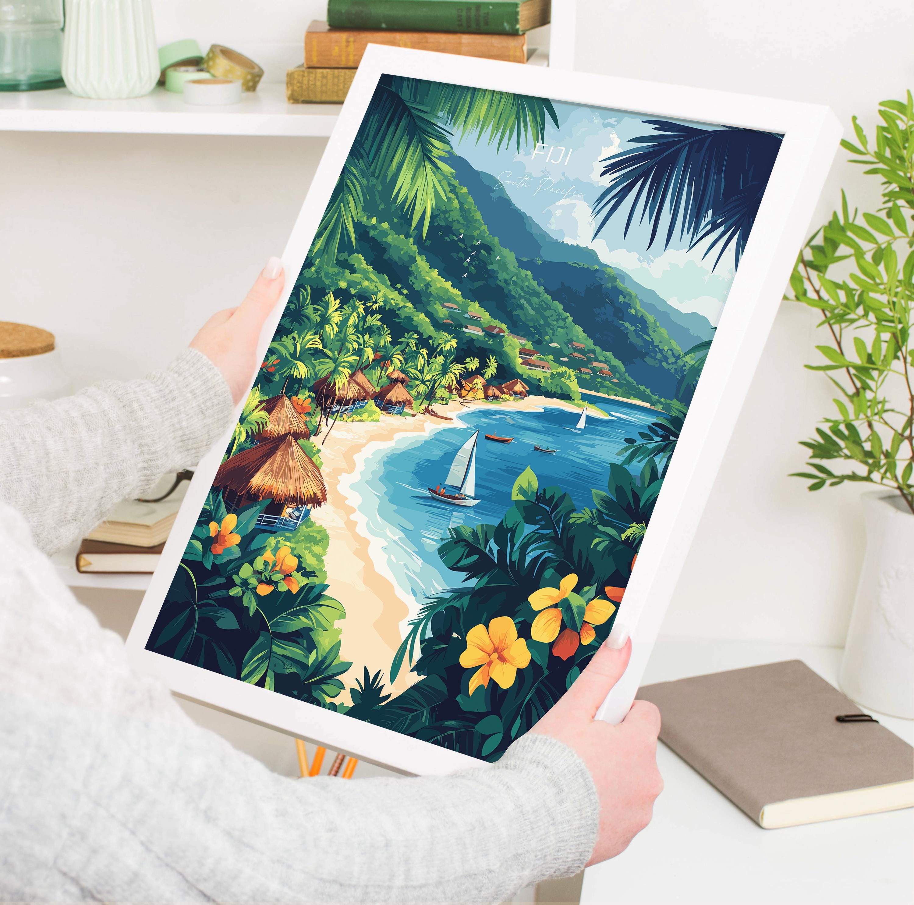 Fiji Travel Print Wall Art, Travel Poster of Fiji, South Pacific Islands Art Lovers Gift NQ Media Designs
