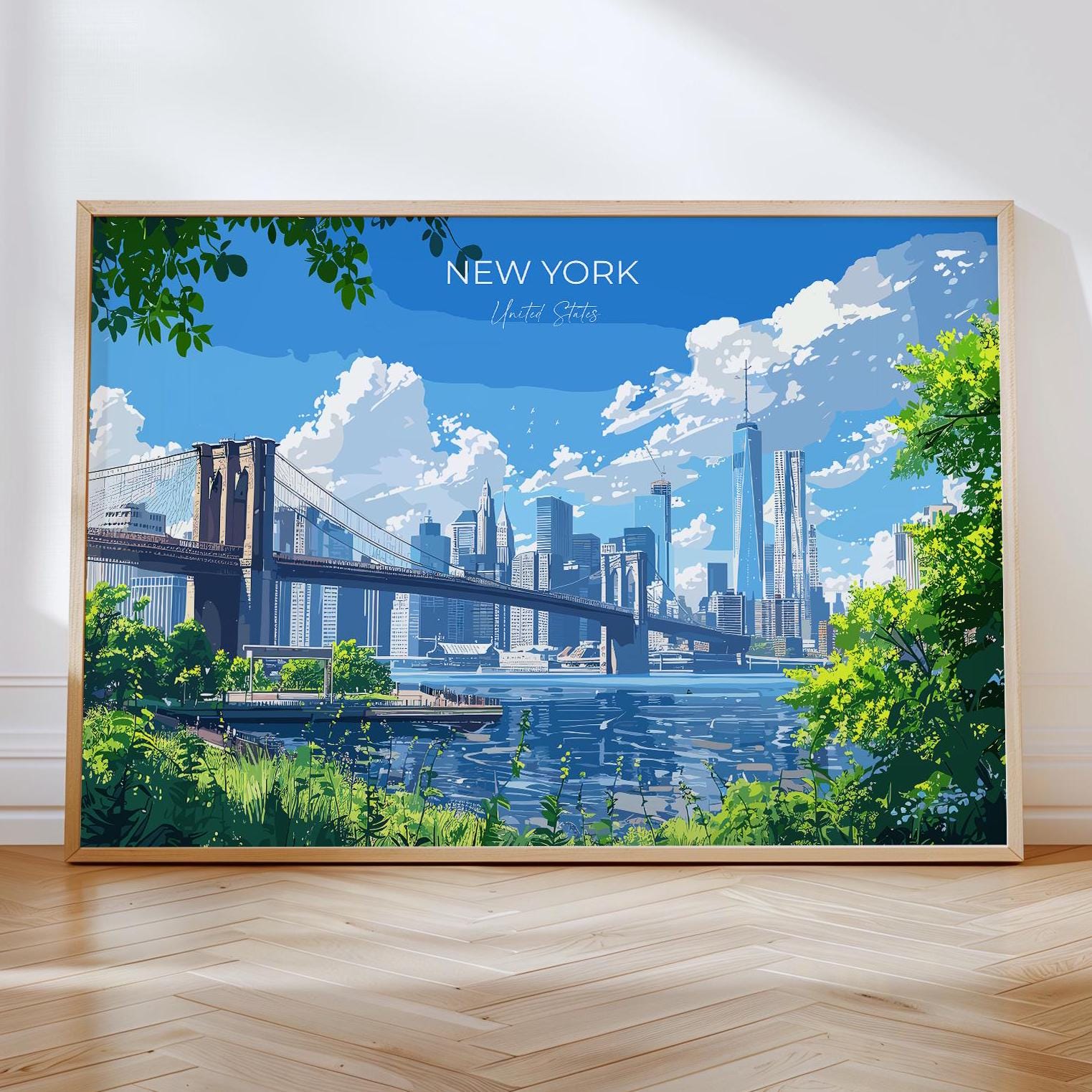 Brooklyn Bridge New York Landscape Travel Print Wall Art, Travel Poster of New York, New York Art Lovers Gift, New York, USA Travel Art NQ Media Designs