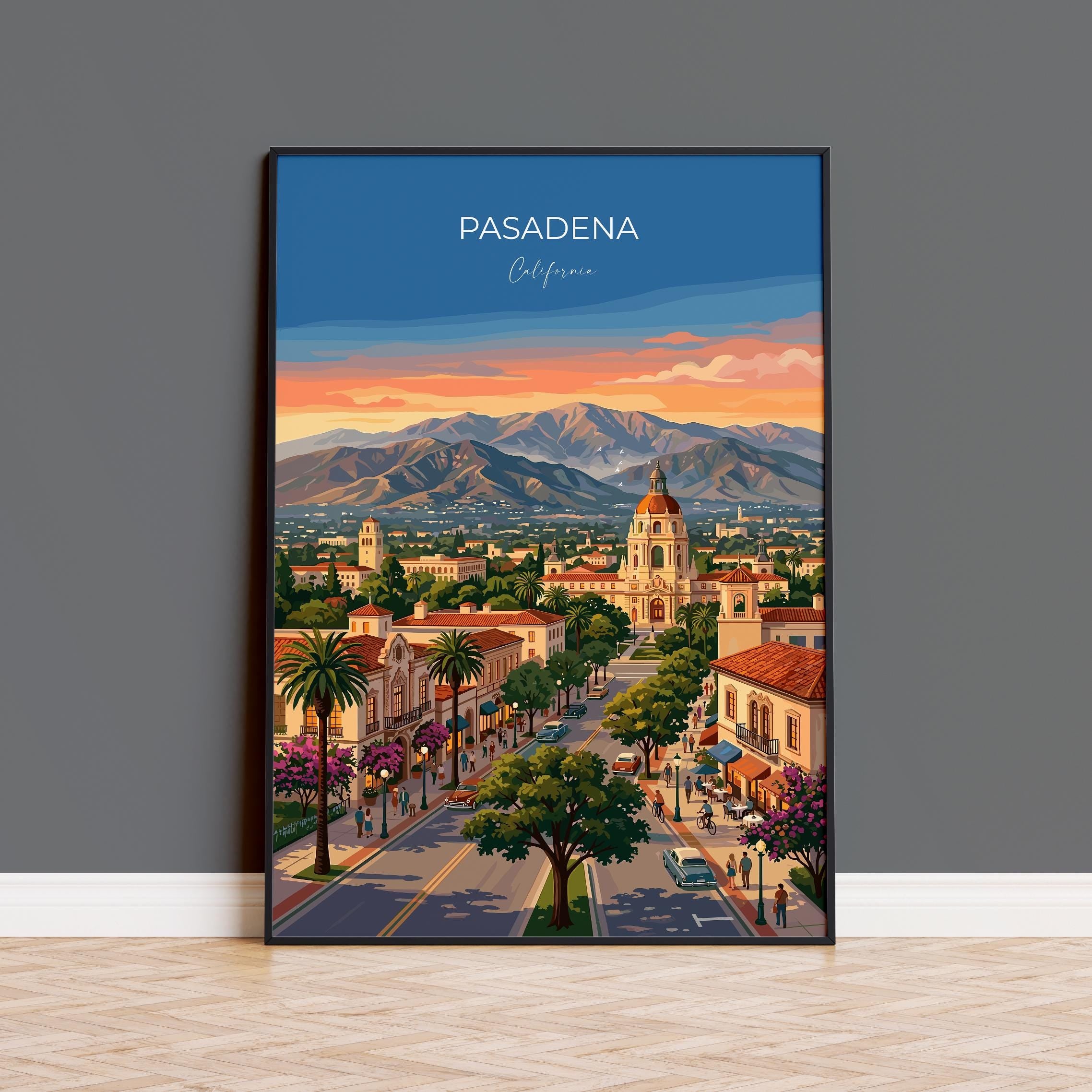 Pasadena California Travel Print, City Hall Wall Art, Southern California Poster, Historic Architecture Illustration, Vintage USA Decor